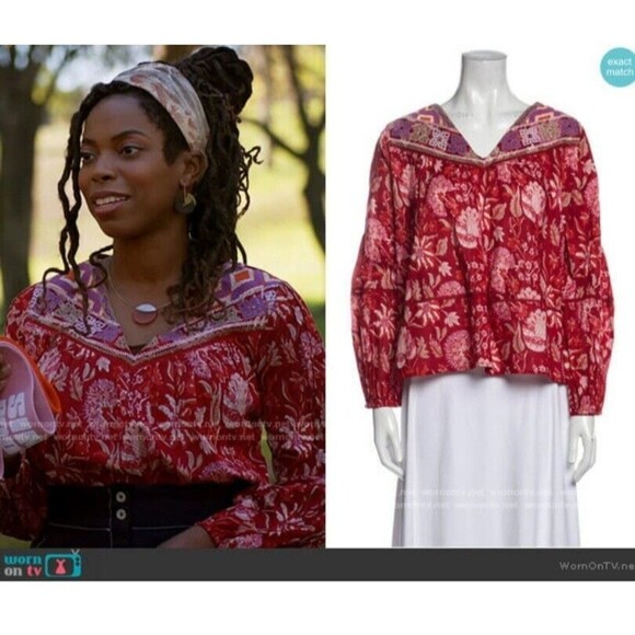 Rachel Zoe NWT Top As Worn On TV Home Economics Red Paisley Needlepoint Size S - Picture 1 of 7